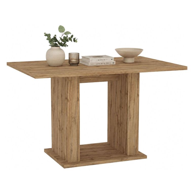 Tavolo Fisso Marrone Rovere Nodi 6 Posti Forma Rettangolare 120x80x74h cm, Sfumatura Colore Struttura Rovere Nodi - Litenane