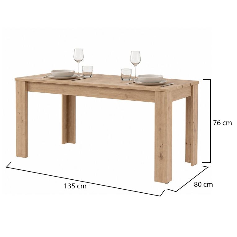 Tavolo Fisso Marrone Rovere Nodi 6 Posti Ripiano Effetto Dogato 135x80x76h cm, Forma Rettangolare - Luarca