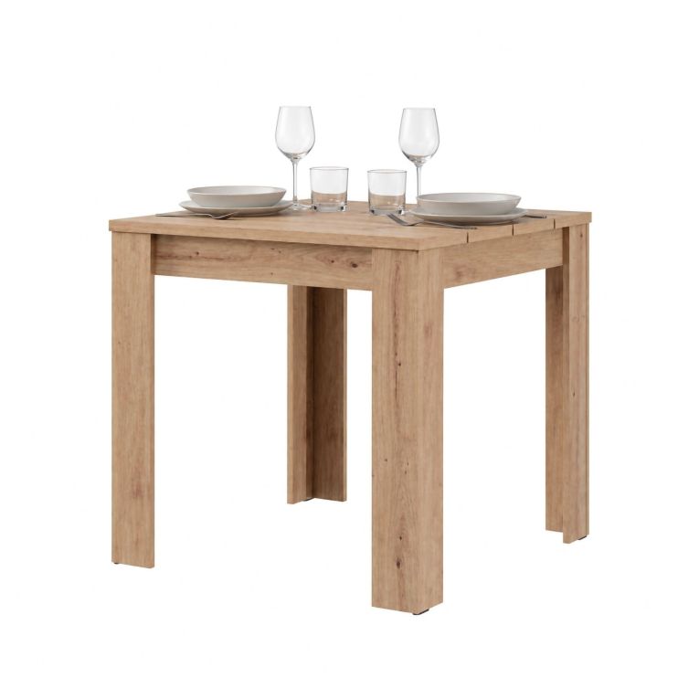 Tavolo Fisso Marrone Rovere Nodi 6 Posti Ripiano Effetto Dogato 80x80x76h cm, Forma Quadrato - Trosa