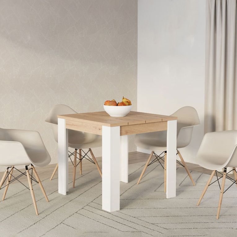 Tavolo Fisso Marrone Rovere Nodi Bianco 4 Posti Ripiano Effetto Dogato 80x80x76h cm, Forma Quadrato - Trosa