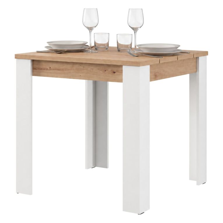 Tavolo Fisso Marrone Rovere Nodi Bianco 4 Posti Ripiano Effetto Dogato 80x80x76h cm, Forma Quadrato - Trosa