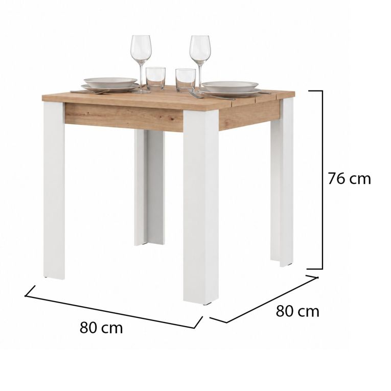 Tavolo Fisso Marrone Rovere Nodi Bianco 4 Posti Ripiano Effetto Dogato 80x80x76h cm, Forma Quadrato - Trosa