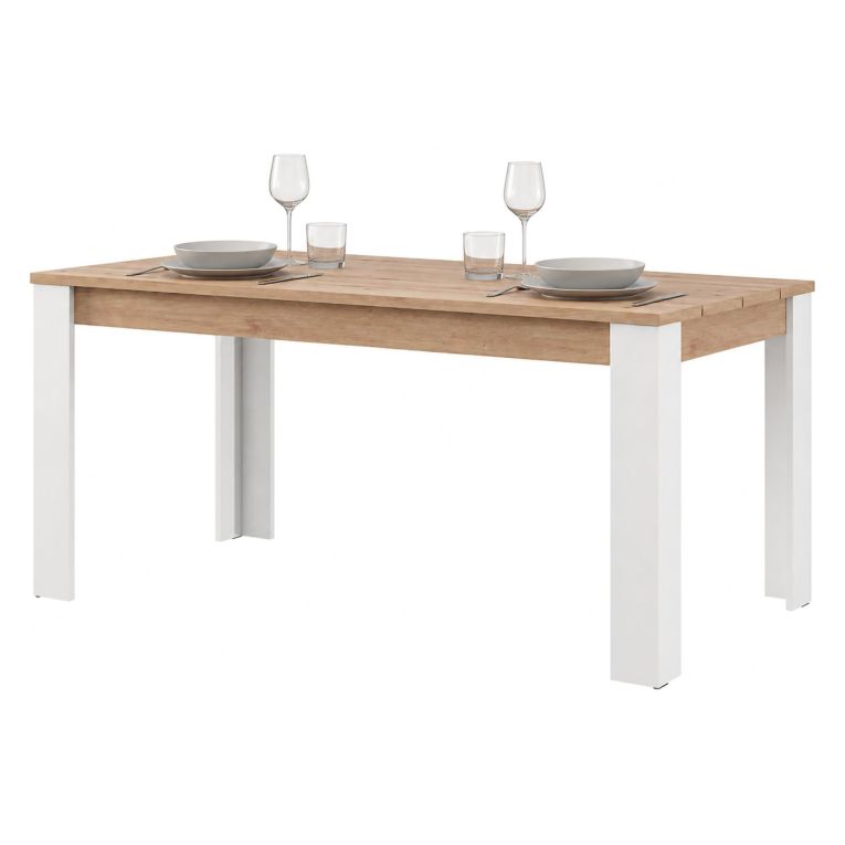 Tavolo Fisso Marrone Rovere Nodi Bianco 6 Posti Ripiano Effetto Dogato 135x80x76h cm, Forma Rettangolare - Luarca