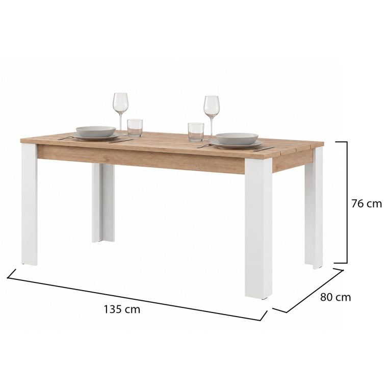 Tavolo Fisso Marrone Rovere Nodi Bianco 6 Posti Ripiano Effetto Dogato 135x80x76h cm, Forma Rettangolare - Luarca