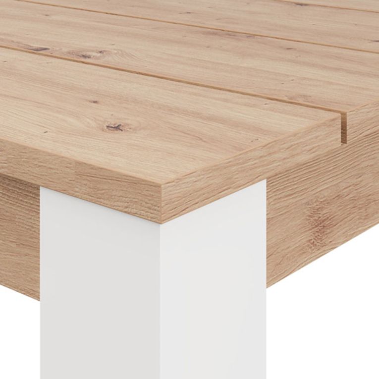 Tavolo Fisso Marrone Rovere Nodi Bianco 6 Posti Ripiano Effetto Dogato 135x80x76h cm, Forma Rettangolare - Luarca
