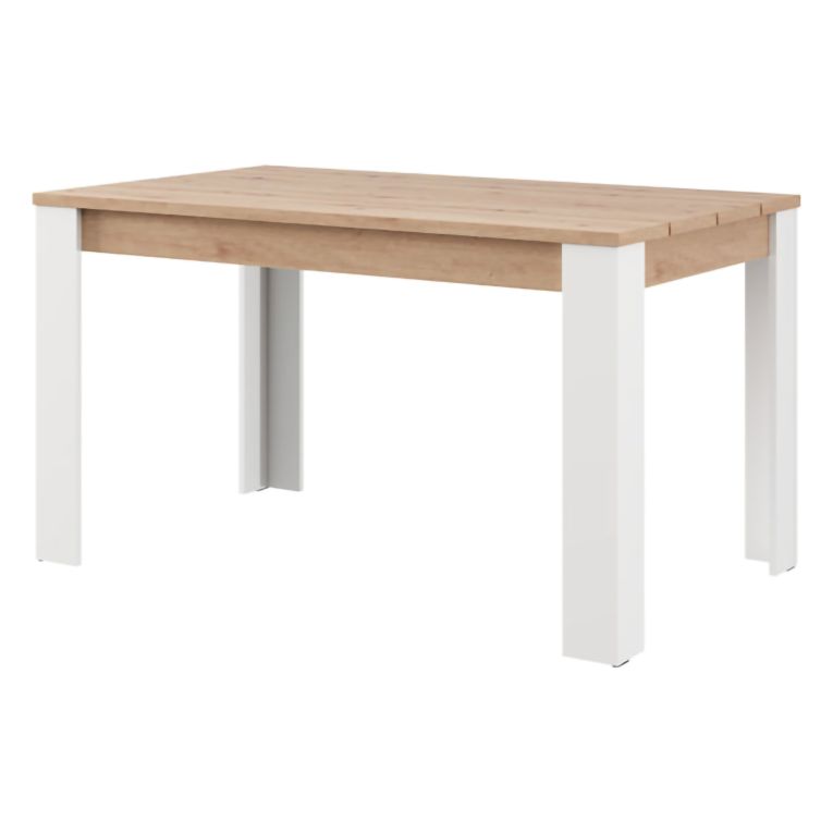 Tavolo Fisso Marrone Rovere Nodi Bianco 6 Posti Ripiano Effetto Dogato 135x80x76h cm, Forma Rettangolare - Luarca