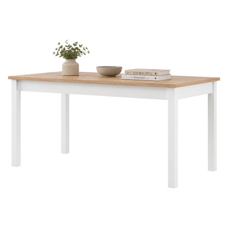 Tavolo Fisso Marrone Rovere Nodi Bianco Opaco 8 Posti Forma Rettangolare 160x80x77h cm, Sfumatura Colore Struttura Rovere Nodi - Senn