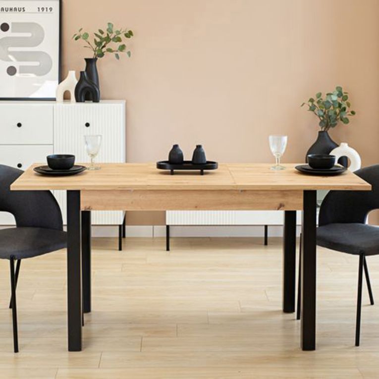 Tavolo Fisso Marrone Rovere Nodi Nero 6 Posti Forma Rettangolare 120x70x76h cm, Sfumatura Colore Struttura Rovere Nodi - Litabana
