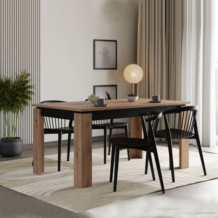 Tavolo Fisso Marrone Rovere Nodi Nero 8 Posti Forma Rettangolare 160x90x77h cm, Sfumatura Colore Struttura Rovere Nodi - Ulass