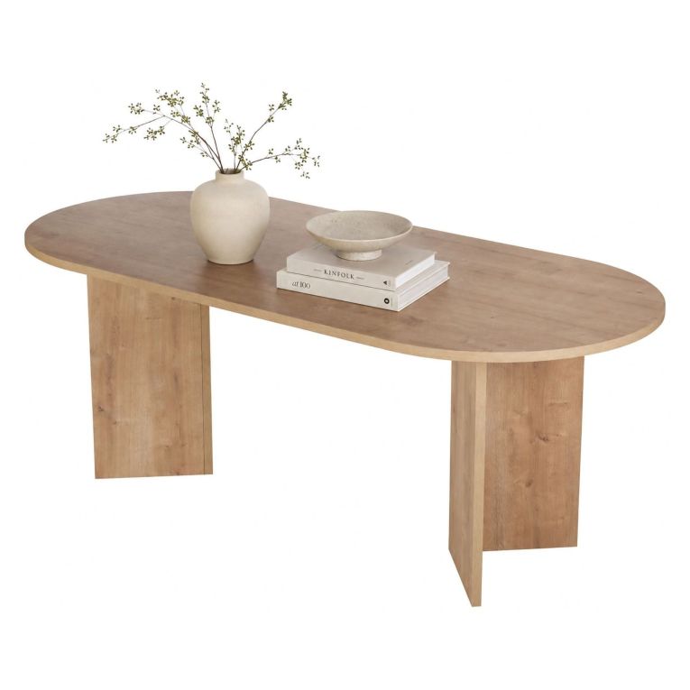 Tavolo Fisso Marrone Rovere Scuro 6 Posti Forma Ovale 200x90x75h cm, Materiale Piano in Legno Nobilitato - Nofalota