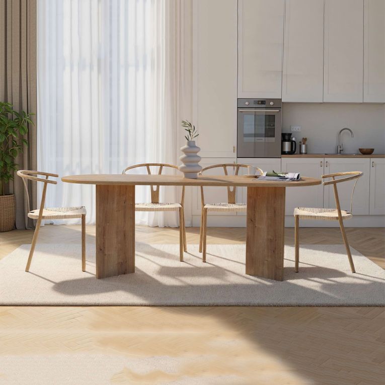 Tavolo Fisso Marrone Rovere Scuro 6 Posti Forma Ovale 200x90x75h cm, Materiale Piano in Legno Nobilitato - Nofalota