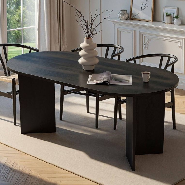 Tavolo Fisso Nero 6 Posti Forma Ovale 180x89.5x75h cm, Peso Supportato 70 kg - Monterano