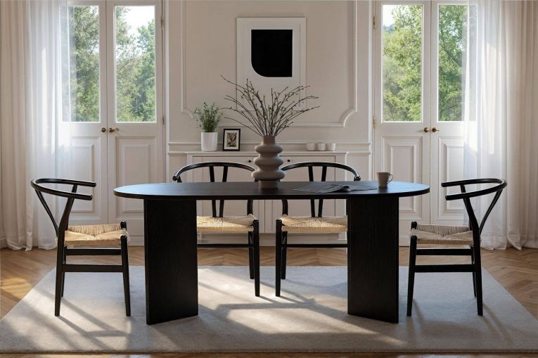 Tavolo Fisso Nero 6 Posti Forma Ovale 180x89.5x75h cm, Peso Supportato 70 kg - Monterano