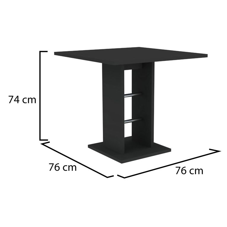 Tavolo Fisso Nero Antracite 4 Posti Dettagli in Metallo 76x76x74h cm, Forma Quadrato - Livala