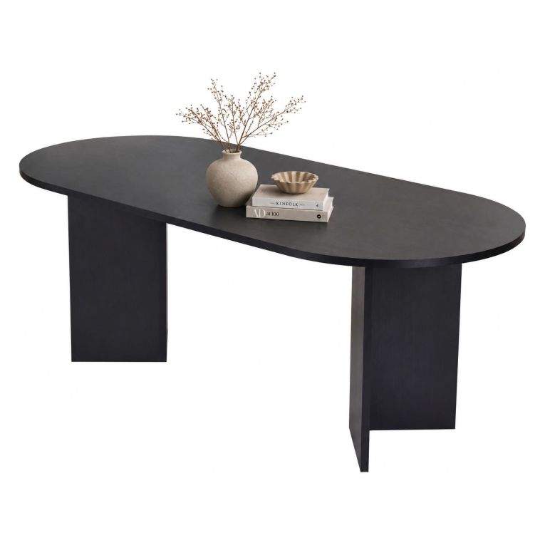 Tavolo Fisso Nero Frassinato 6 Posti Forma Ovale 200x90x75h cm, Materiale Piano in Legno Nobilitato - Nofalota
