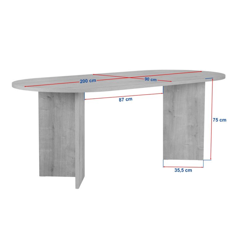 Tavolo Fisso Nero Frassinato 6 Posti Forma Ovale 200x90x75h cm, Materiale Piano in Legno Nobilitato - Nofalota