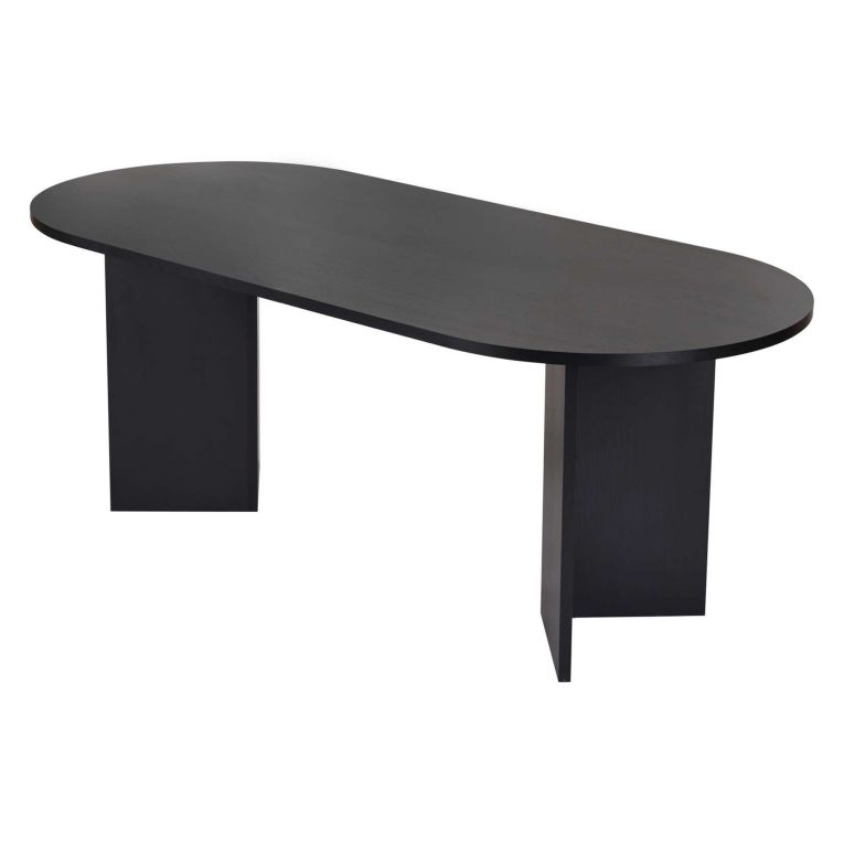 Tavolo Fisso Nero Frassinato 6 Posti Forma Ovale 200x90x75h cm, Materiale Piano in Legno Nobilitato - Nofalota