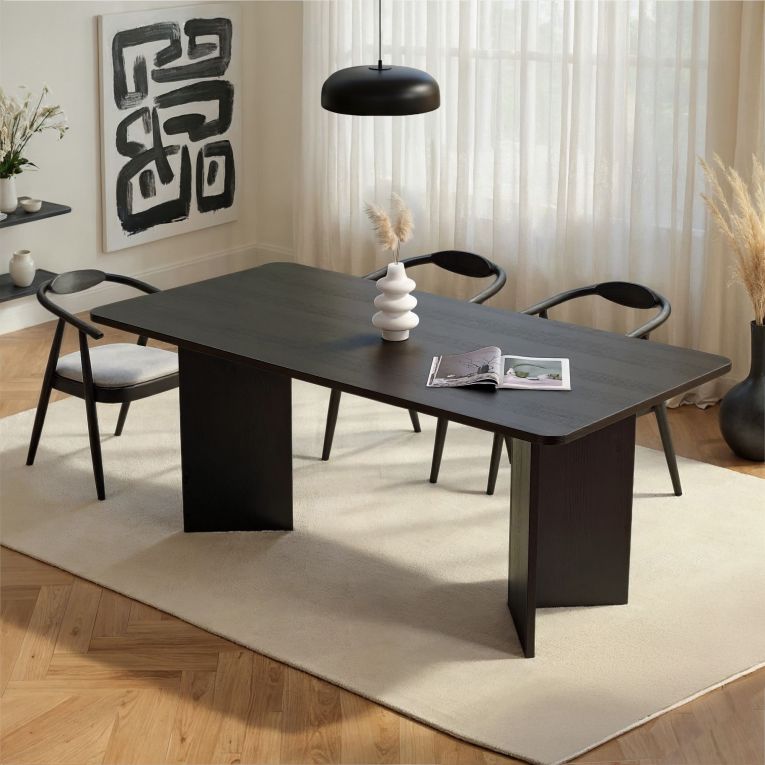 Tavolo Fisso Nero Frassinato 6 Posti Forma Rettangolare 180x90x75h cm, Materiale Piano in Legno Nobilitato - Noleme