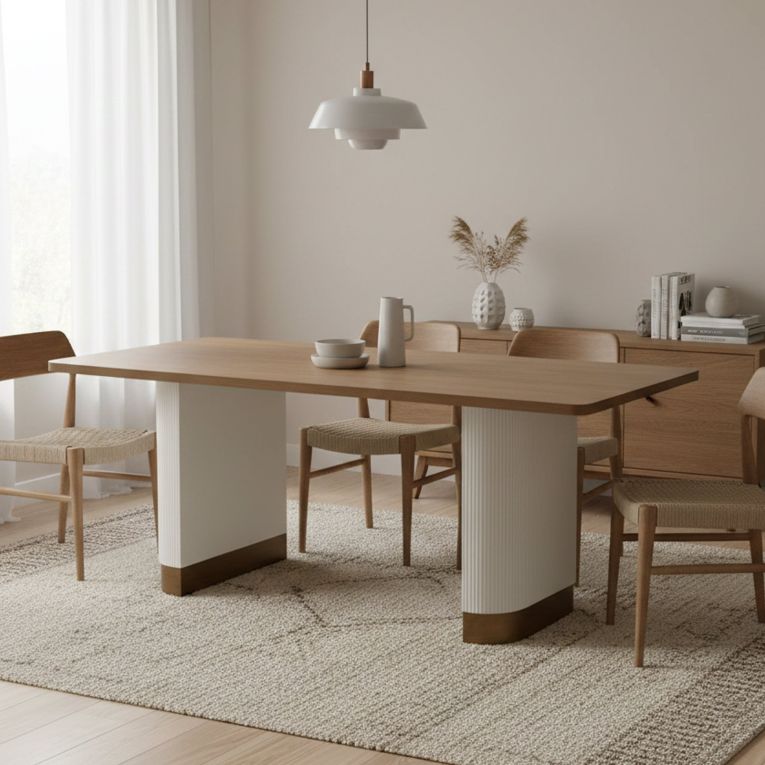 Tavolo grande rettangolare 10 posti bianco e marrone 180x90cm - Brian