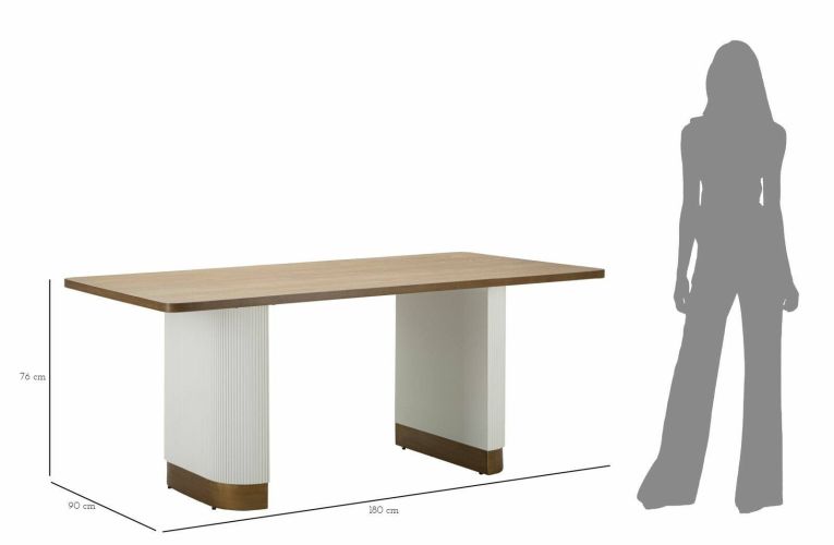 Tavolo grande rettangolare 10 posti bianco e marrone 180x90cm - Brian