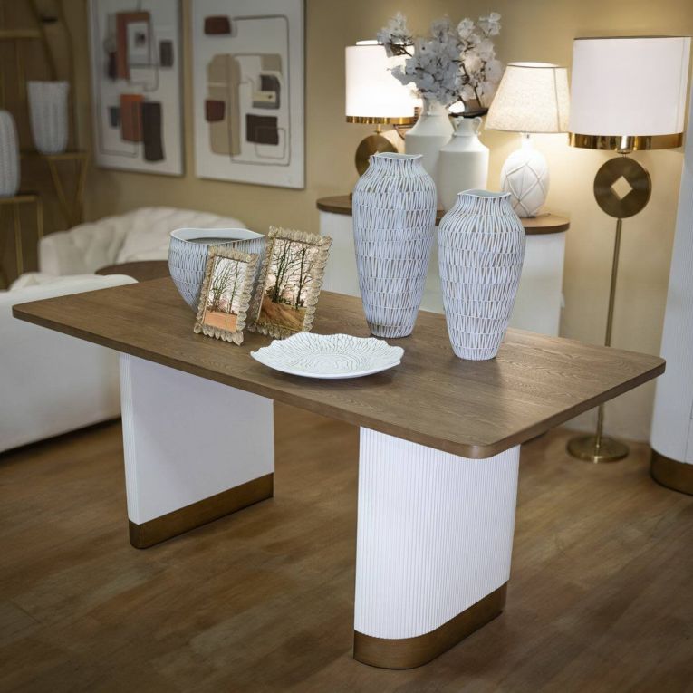 Tavolo grande rettangolare 10 posti bianco e marrone 180x90cm - Brian