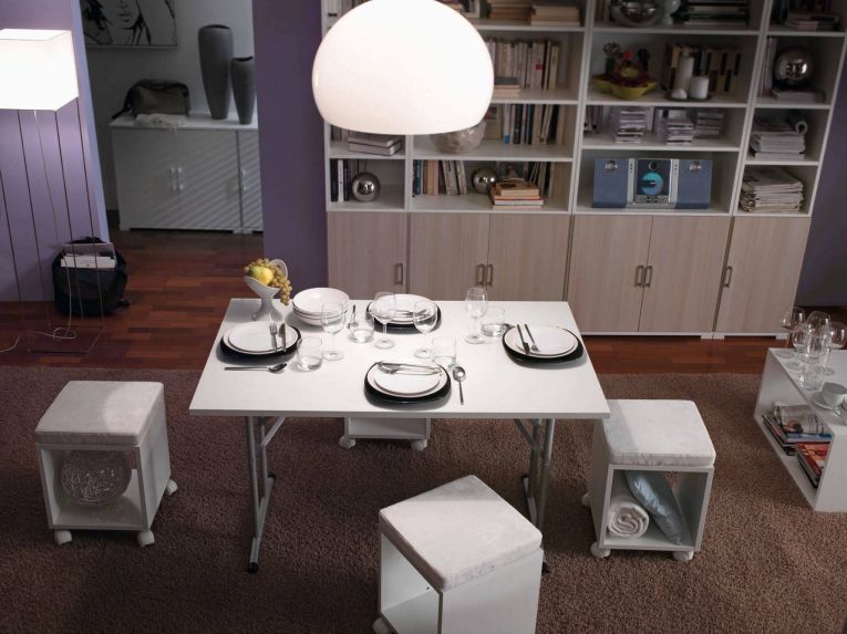 Tavolo pieghevole 6 posti in metallo e legno 125x75cm bianco - Aliena