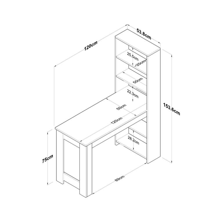 Tavolo rettangolare 5 posti con scaffale noce e bianco 120x53cm - Areneio
