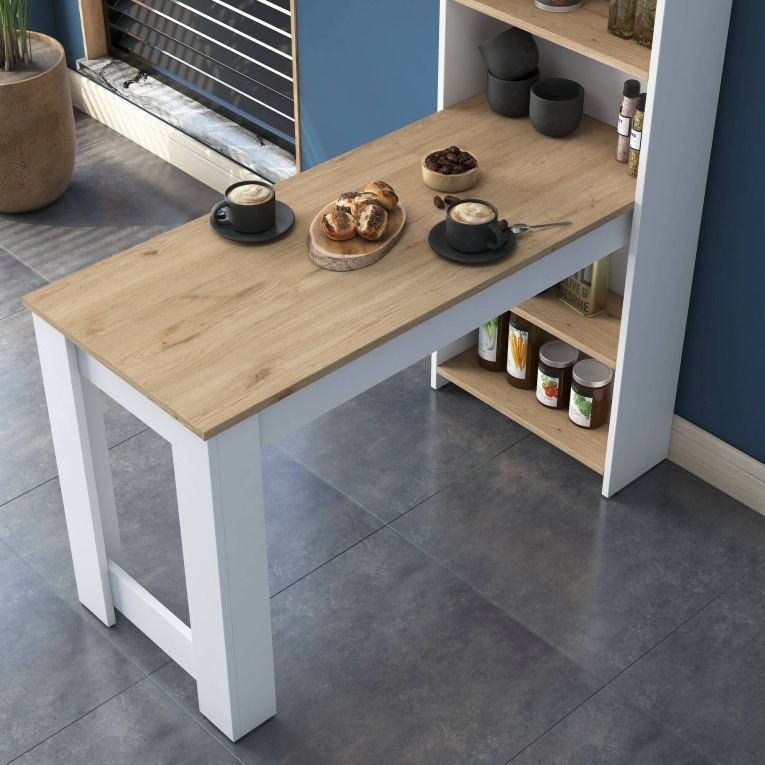 Tavolo rettangolare 5 posti con scaffale noce e bianco 120x53cm - Areneio