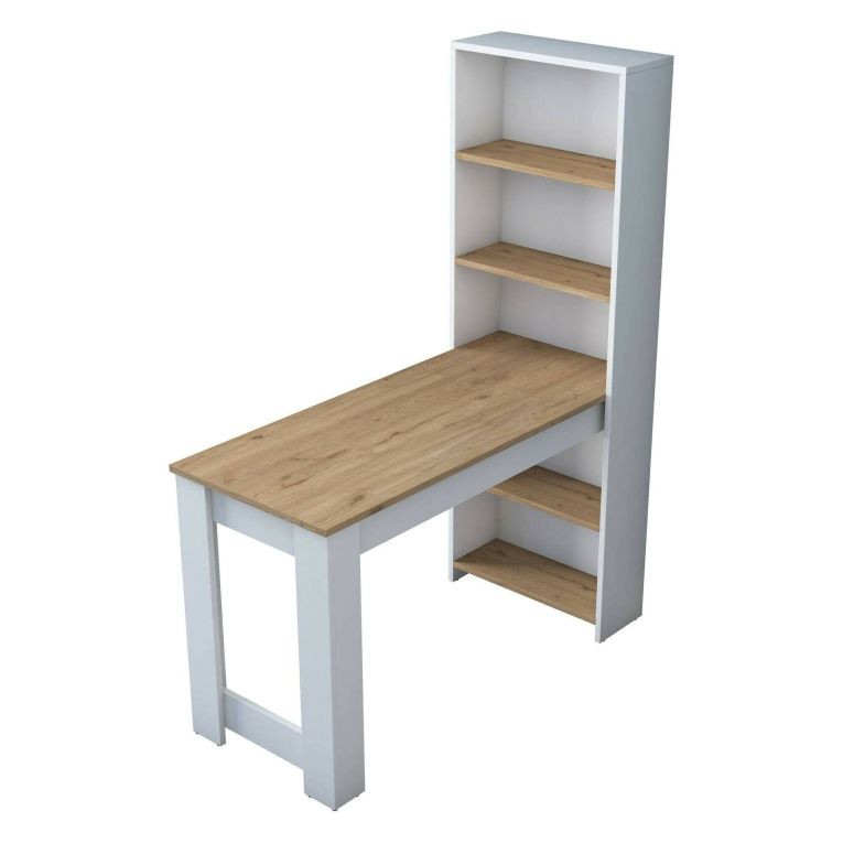 Tavolo rettangolare 5 posti con scaffale noce e bianco 120x53cm - Areneio