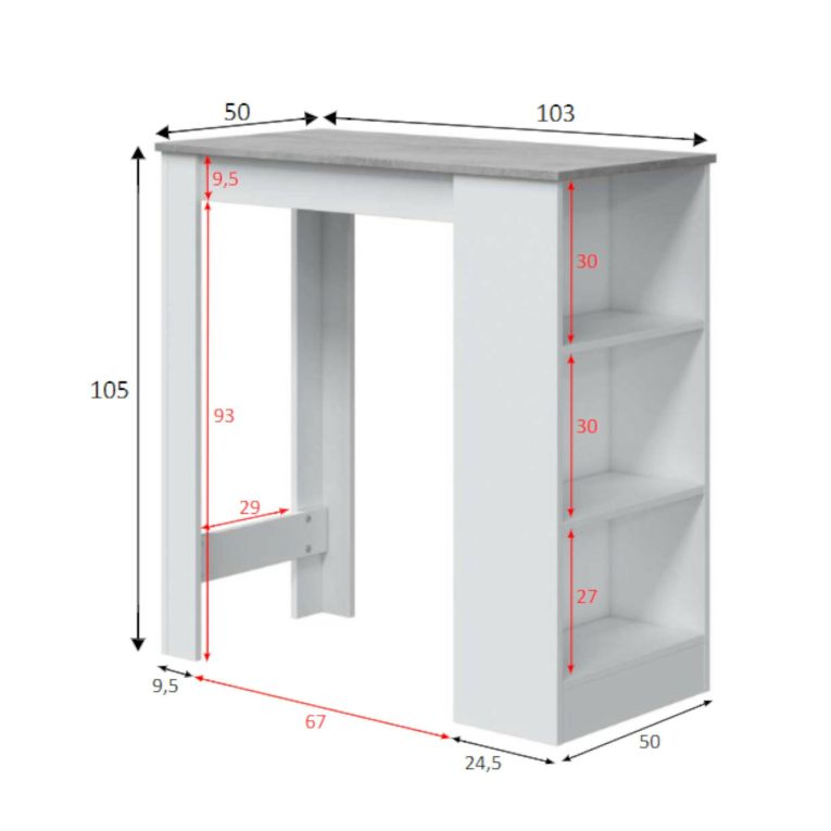 Tavolo rettangolare con scaffale 6 posti bianco e cemento 130x50cm - Andreoli