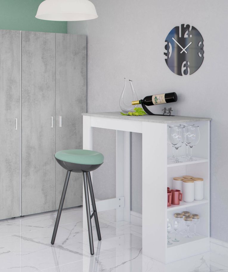 Tavolo rettangolare con scaffale 6 posti bianco e cemento 130x50cm - Andreoli
