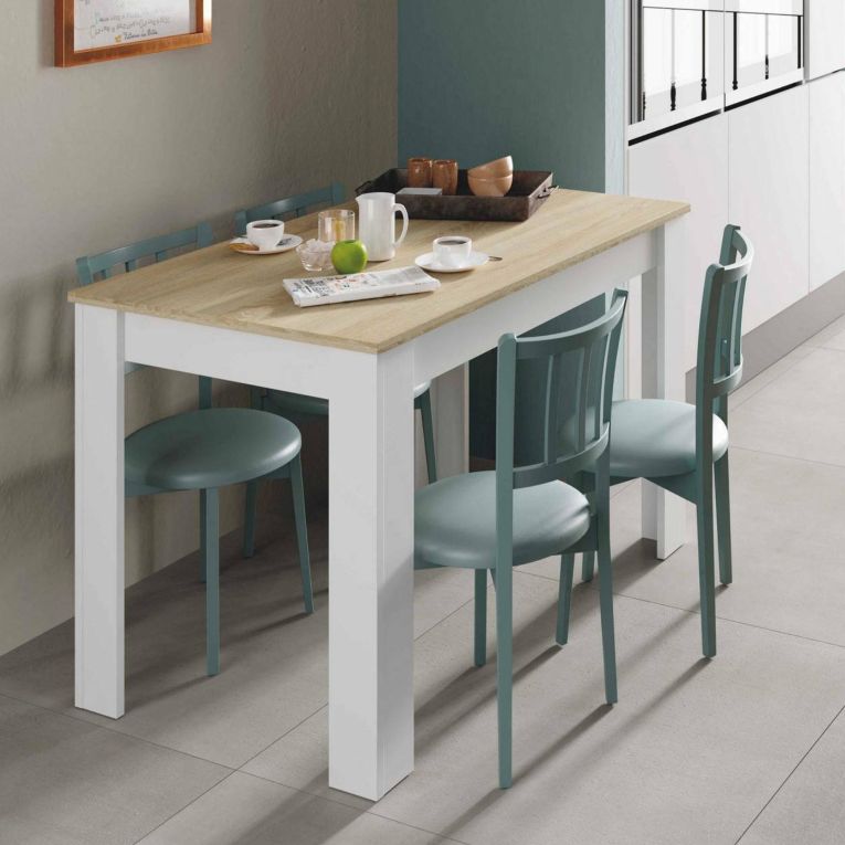 Tavolo salvaspazio rettangolare 6 posti bianco e rovere 109x67cm - Anat