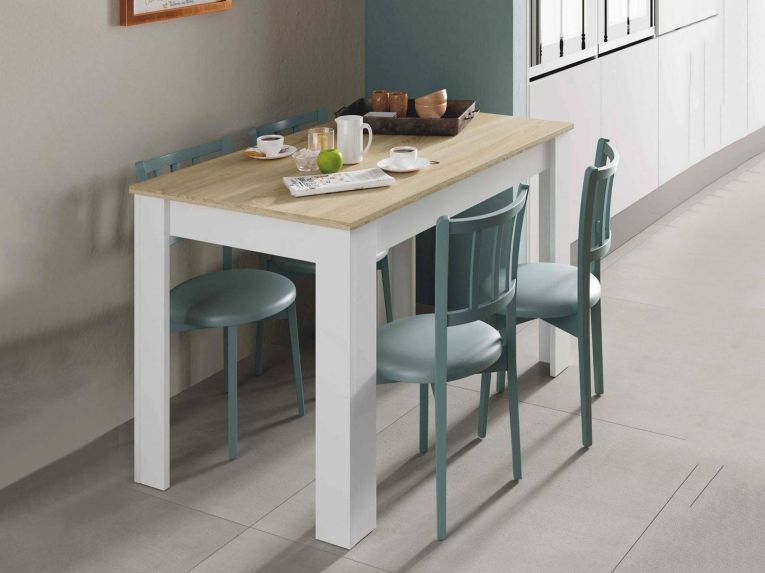 Tavolo salvaspazio rettangolare 6 posti bianco e rovere 109x67cm - Anat