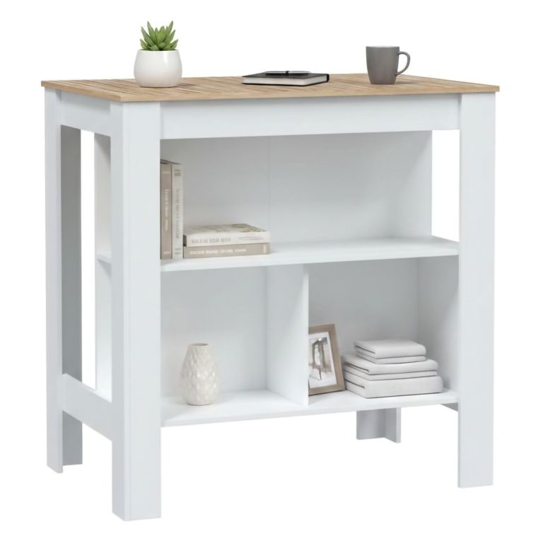 Tavolo scaffale rettangolare 6 posti bianco e rovere 103x67cm - Barzano