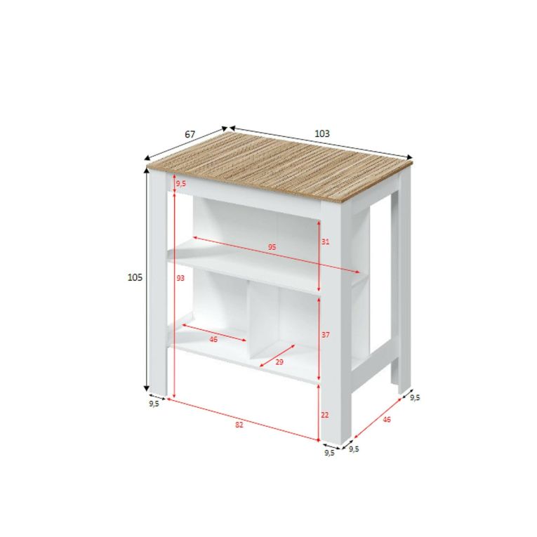 Tavolo scaffale rettangolare 6 posti bianco e rovere 103x67cm - Barzano