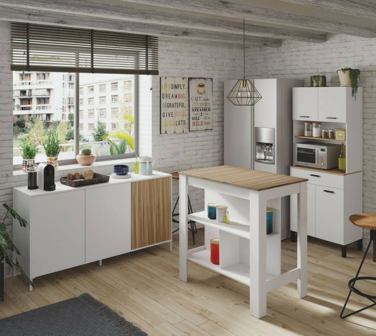 Tavolo scaffale rettangolare 6 posti bianco e rovere 103x67cm - Barzano