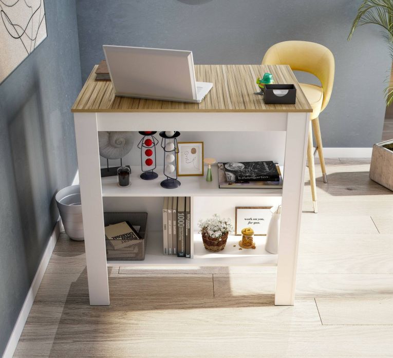 Tavolo scaffale rettangolare 6 posti bianco e rovere 103x67cm - Barzano