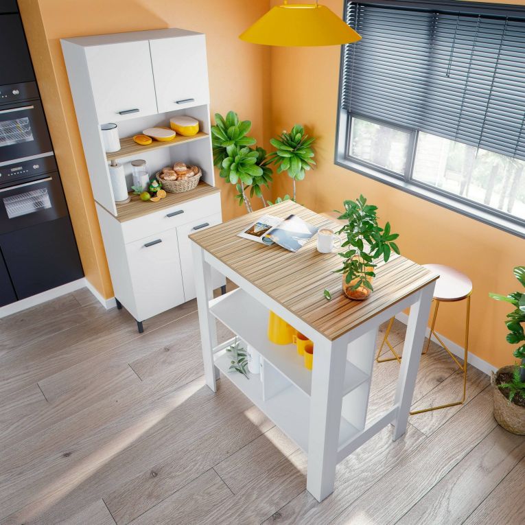 Tavolo scaffale rettangolare 6 posti bianco e rovere 103x67cm - Barzano