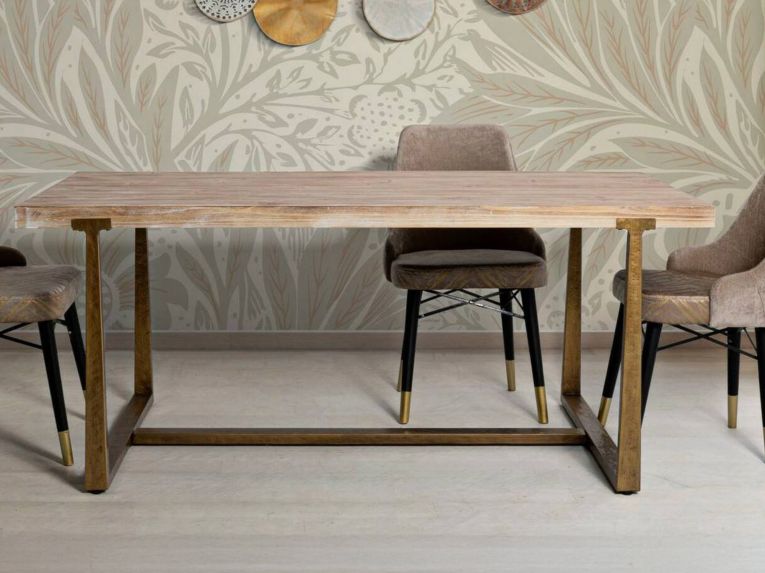 Tavolo vintage rettangolare 9 posti oro e marrone 180x90cm - Kazimir