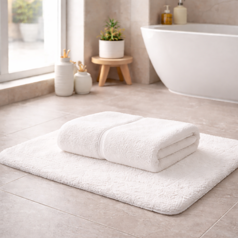 Telo Bagno Bianco Avorio 100% Puro Cotone, Sfumatura Colore Struttura Avorio - Sanamasa Luxury
