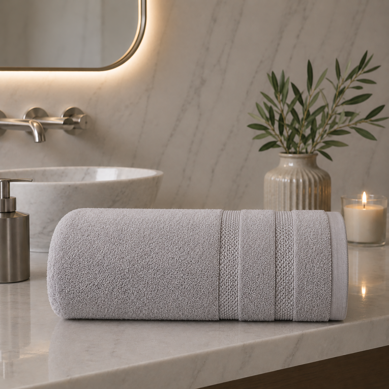 Telo Bagno Grigio Pietra 100% Cotone Egiziano Pettinato e Mercerizzato, Sfumatura Colore Struttura Pietra - Rovarero Luxury