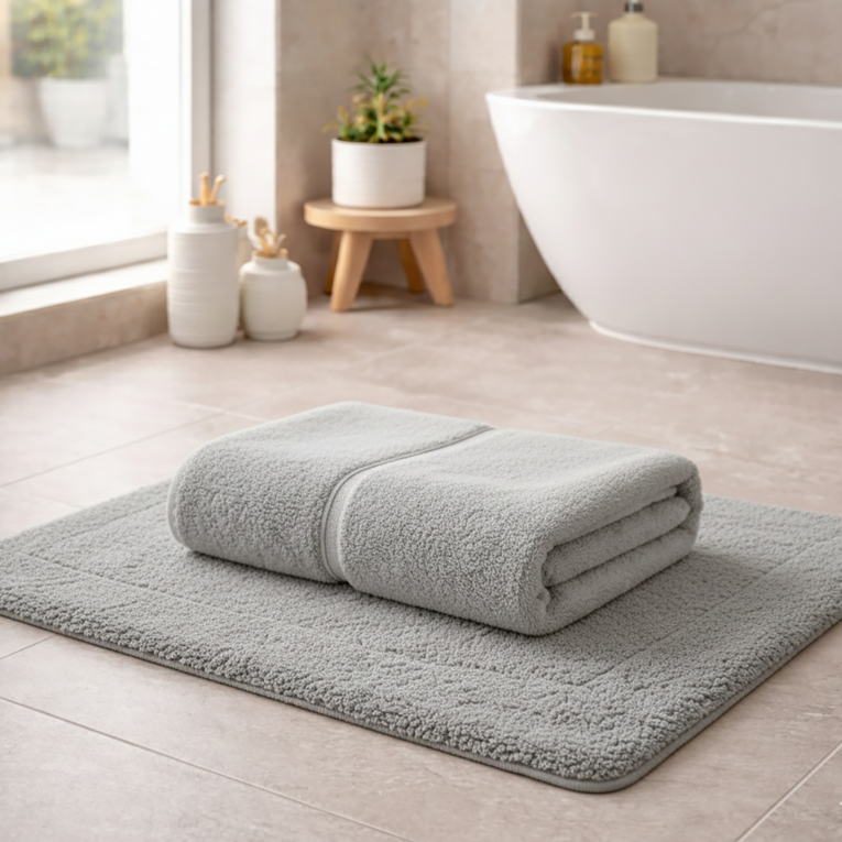 Telo Bagno Grigio Pietra 100% Puro Cotone, Sfumatura Colore Struttura Pietra - Sanamasa Luxury