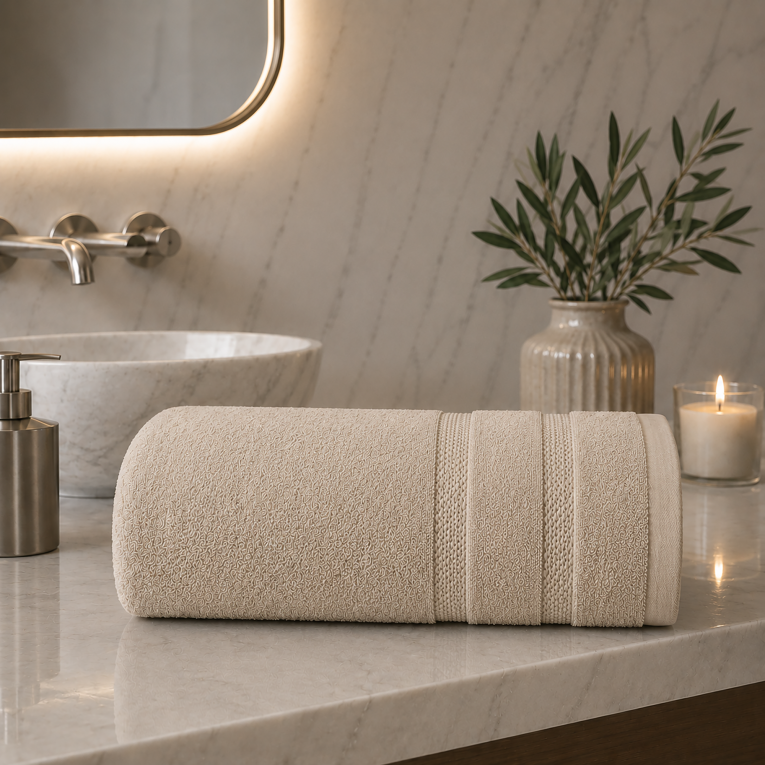 Telo Bagno Marrone Sabbia 100% Cotone Egiziano Pettinato e Mercerizzato, Sfumatura Colore Struttura Sabbia - Rovarero Luxury