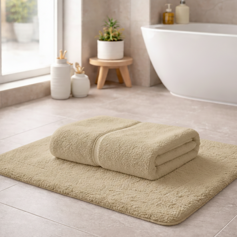 Telo Bagno Marrone Sabbia 100% Puro Cotone, Sfumatura Colore Struttura Sabbia - Sanamasa Luxury