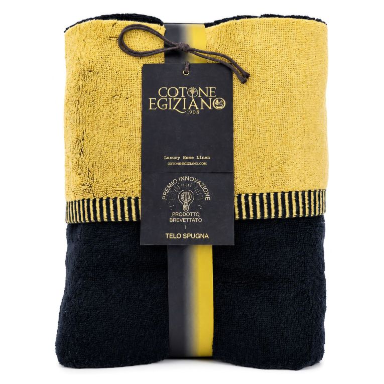 Telo Bagno Nero oro 100% Cotone Egiziano a Fibra Lunga Pettinato Reversibile, Colore Struttura oro - Sazalo Luxury