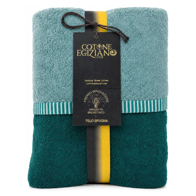 Telo Bagno Verde Acqua Verde Scuro 100% Cotone Egiziano a Fibra Lunga Pettinato Reversibile, Colore Struttura Verde - Sazalo Luxury