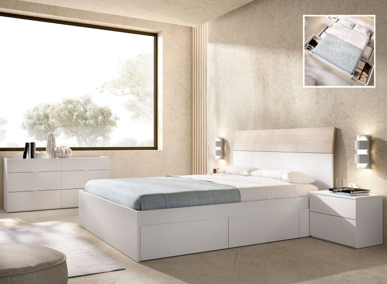 Testiera letto Acros, 161x4h100 cm, Bianco e Rovere