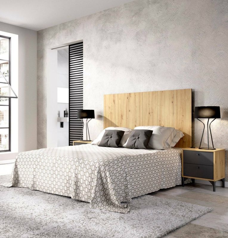 Testiera letto Alaca, 244x37h127 cm, Rovere e Antracite