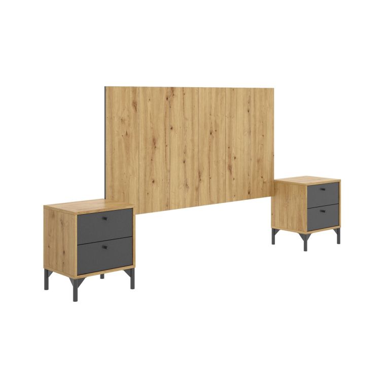 Testiera letto Alaca, 244x37h127 cm, Rovere e Antracite