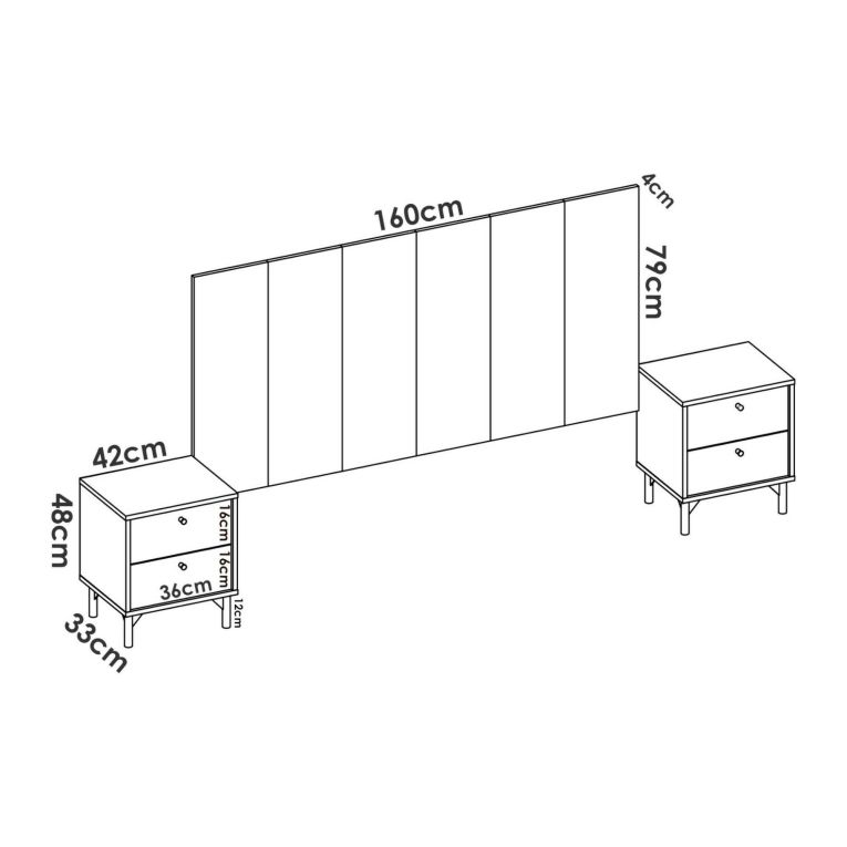 Testiera letto Alaca, 244x37h127 cm, Rovere e Antracite